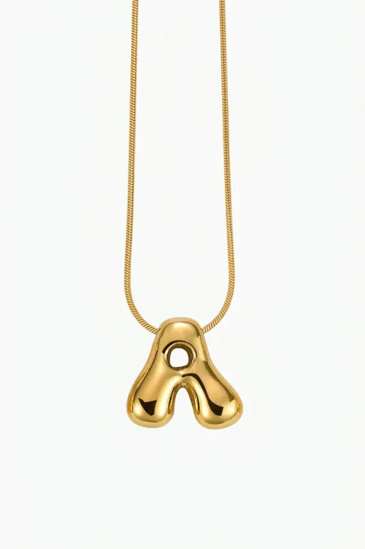 Bubble Initial Gold Plated Necklace Letter A - Serla
