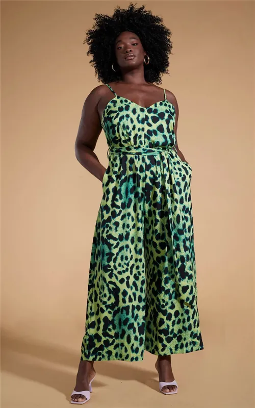 Gabriella Leopard Print Jumpsuit Stylish Spaghetti Strap Playsuit - Dancing Leopard
