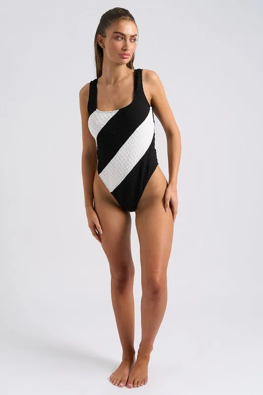 Bubble Texture Striped Swimsuit - Urban Bliss