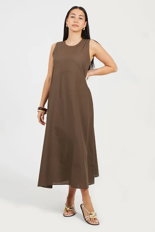Panelled Sleeveless Crew Neck Midi Dress - Brave Soul