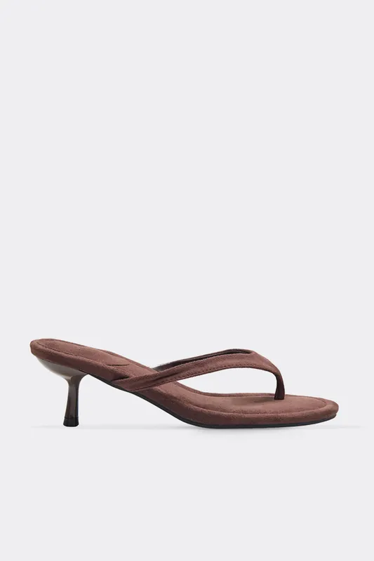 Mule Style Thong Faux Suede Kitten Mules - EGO
