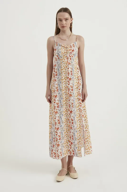 Floral Spaghetti Strap Ruched Maxi Dress - Hiccup
