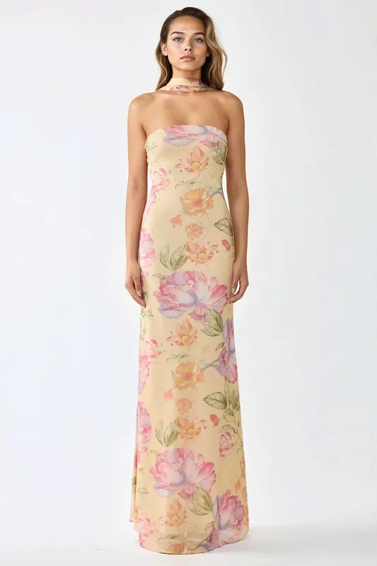 Strapless Flowering Bodycon Maxi Dress - Hiccup