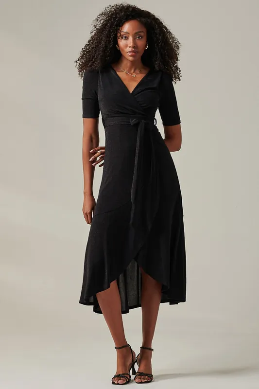 Metallic Tie Waist Wrapped Maxi Dress - Jolie Moi
