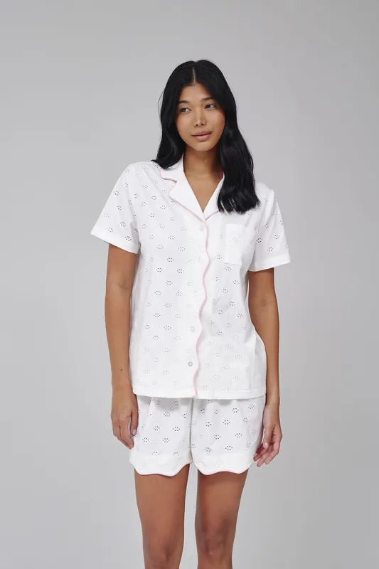 Broiderie Contrast Wave Shirt And Short PJ Set - Loungeable