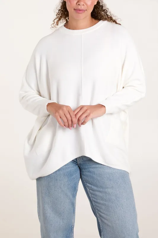 Off White Round Neck Pocket Jumper - Blue Vanilla