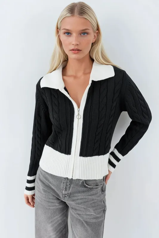 Polo Neck Zippered Cardigan - MyFashion