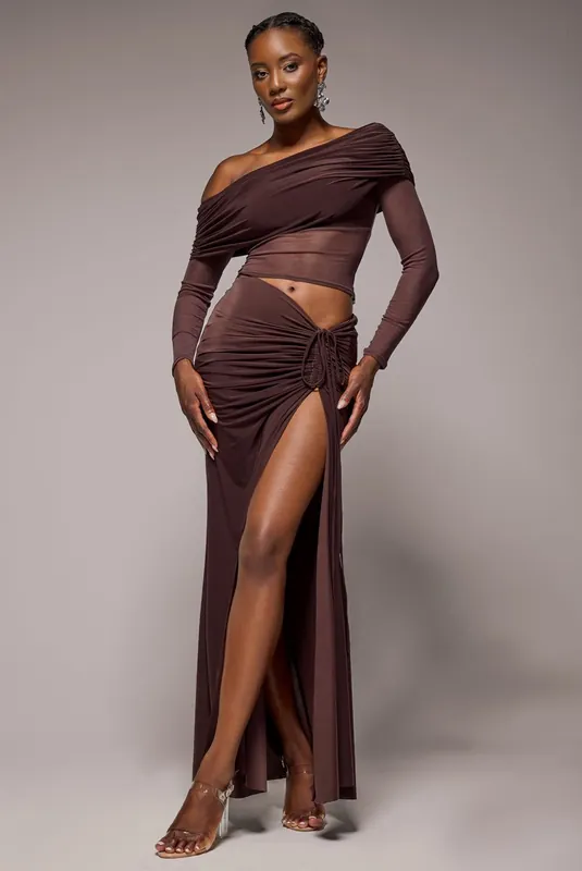 Super Split Front Drawstring Maxi Skirt - Goddiva
