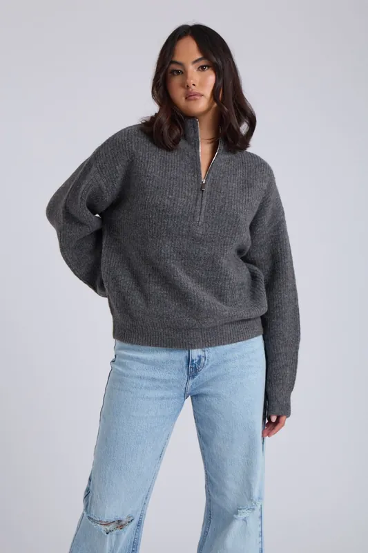 Ribbed Oversized Half Zip Jumper - Urban Bliss