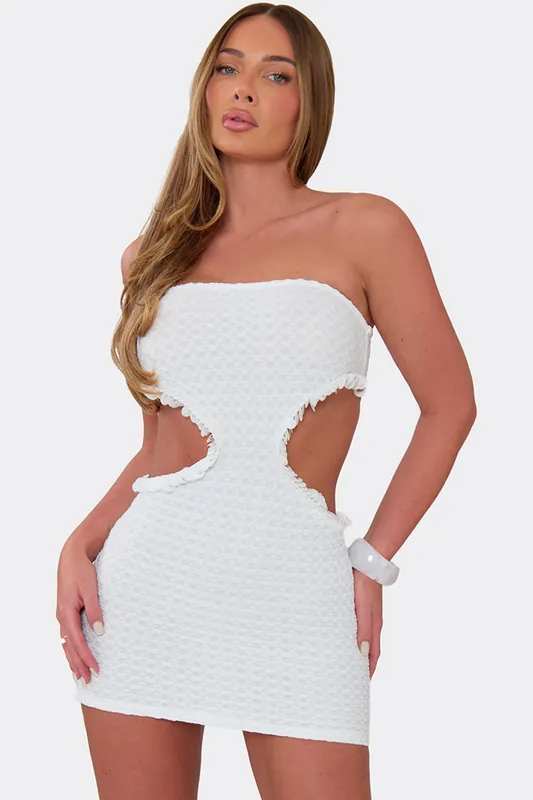 Sleeveless Cut Out Textured Mini Dress - EGO