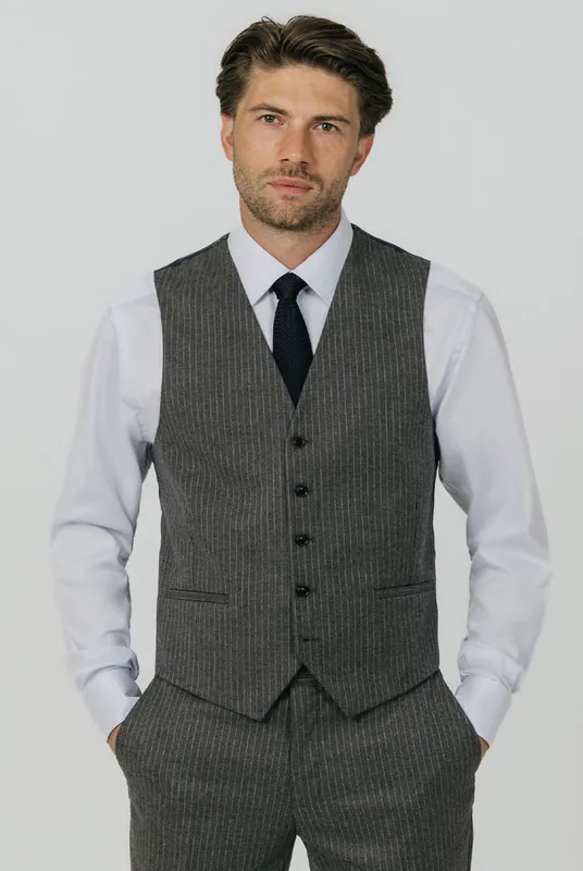 Charcoal Chalkstripe Waistcoat - Dobell