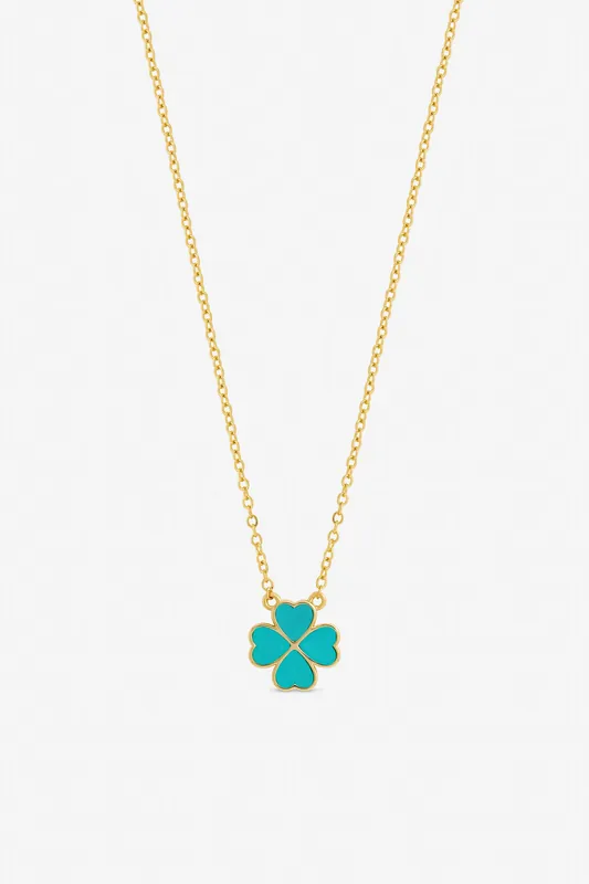 Gold Plated and Turquoise Heart Clover Pendant Necklace - Jon Richard