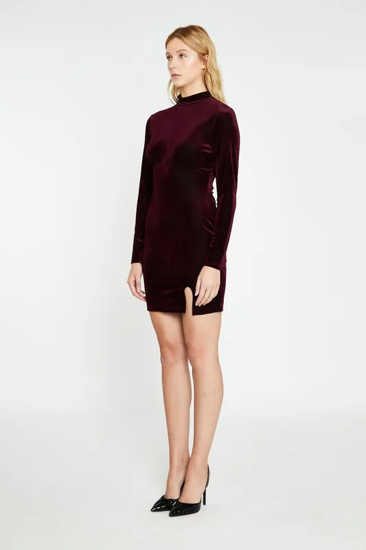 High-Neck Side-Split Mini-Dress