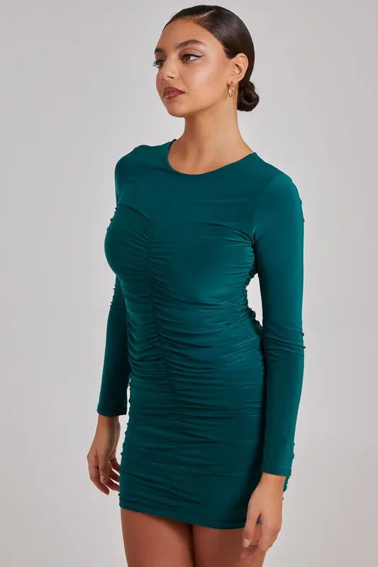 Long Sleeve Ruched Dress - Pink Vanilla