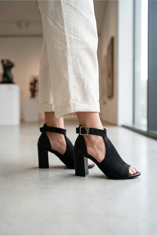 Sora Knit Vamp Block Heel Sandals - IKRUSH