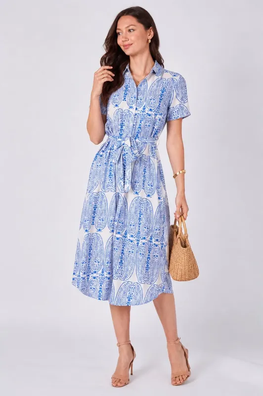 Blue Paisley Print Midi Shirt Dress - Love Sunshine
