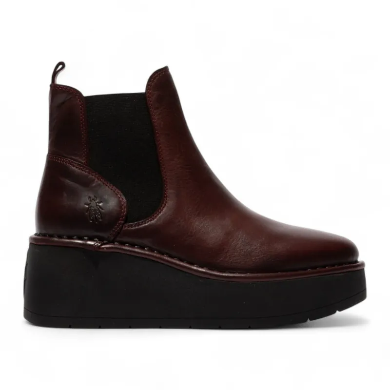 Fly London Red HELY268 Chelsea Leather Ankle Pull-On Platform Comfort Boots