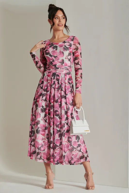 Abstract Print Mesh Long Sleeve Maxi Dre - Jolie Moi