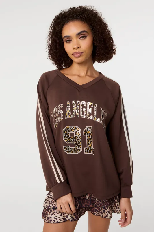 Brown Metallic Leopard Long Sleeve Sports Jersey - Pink Vanilla