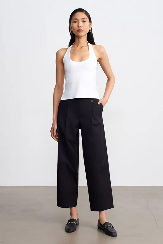 High-Waist Wide-Leg Cotton Poplin Trousers