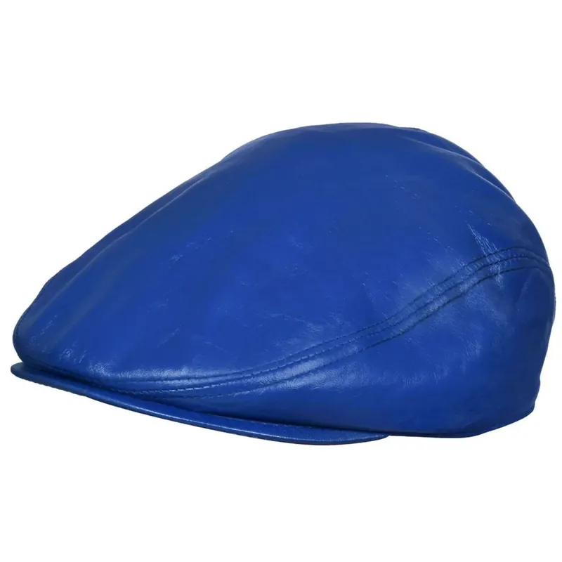 Real Leather Flat Cap Ivy Newsboy Peaked Golf Cabbie Hat - TruClothing