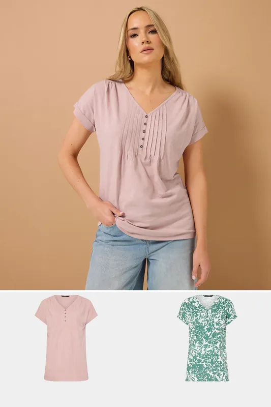 Tall 2 Pack Floral Henley Tops - Long Tall Sally