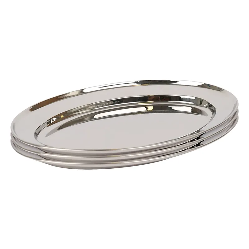 Oval Stainless Steel Serving Platters - 30cm x 20.5cm - Pack of 3