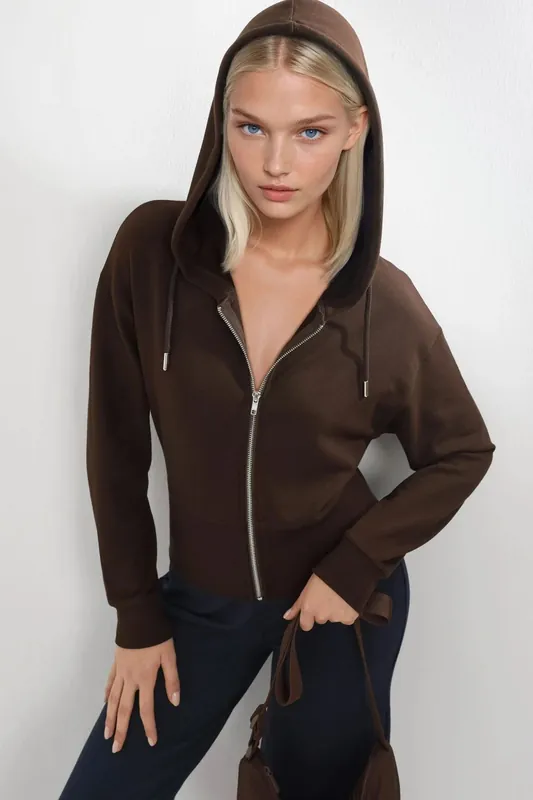 Hooded Long Sleeve Zipper Jacket - Busem