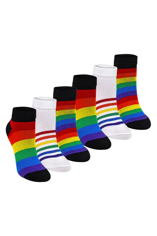 6 Pack Rainbow Trainer Cotton Socks Colourful Striped Socks - Sock Snob