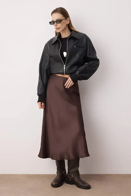 Woven Satin Midi Skirt - WOVCOR