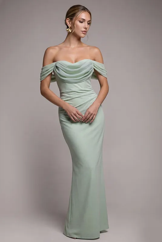 Bardot Scuba & Chiffon Cowl Maxi Dress - Goddiva