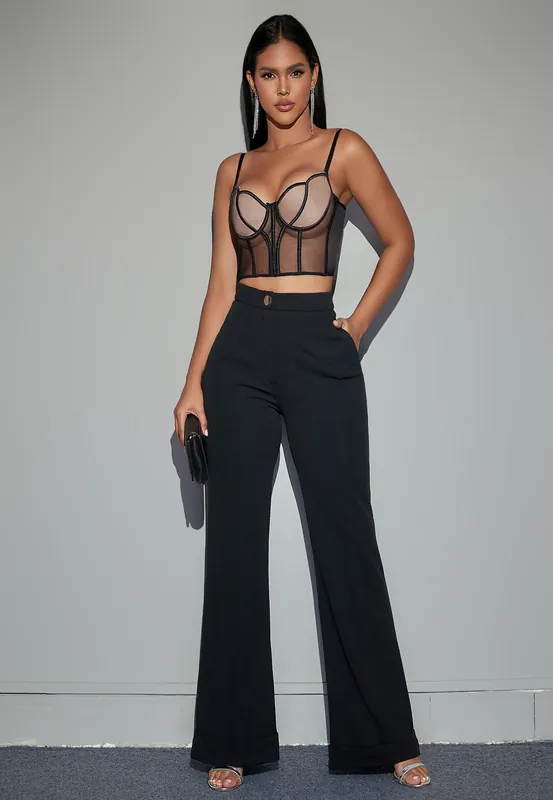 Black Tailored Wide Leg Pants - Divine Grace