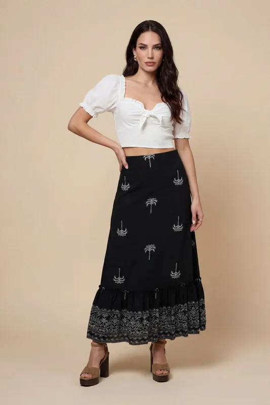 Tirered Maxi Skirt Black Pattern - Urban Bliss