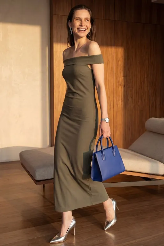 Off Shoulder Bodycon Maxi Dress with Slit - MyFashion