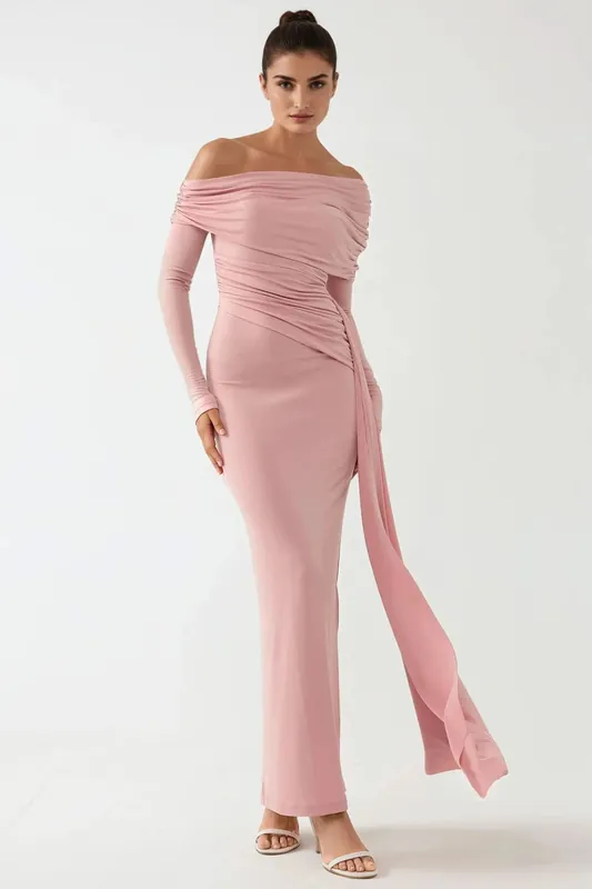 Asymmetrical Collar Bodycon Maxi Dress - Hiccup