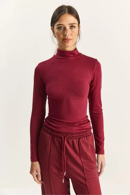 Slim Fit Long Sleeve Half Turtleneck Top - Bianco Lucci