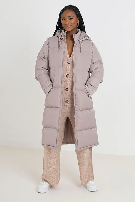 Maxi Length Padded Jacket With Fixed Hood - Brave Soul