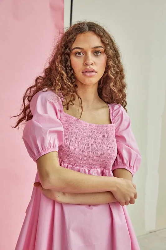 Square Neck Short Sleeve Mini Dress - Shnoo