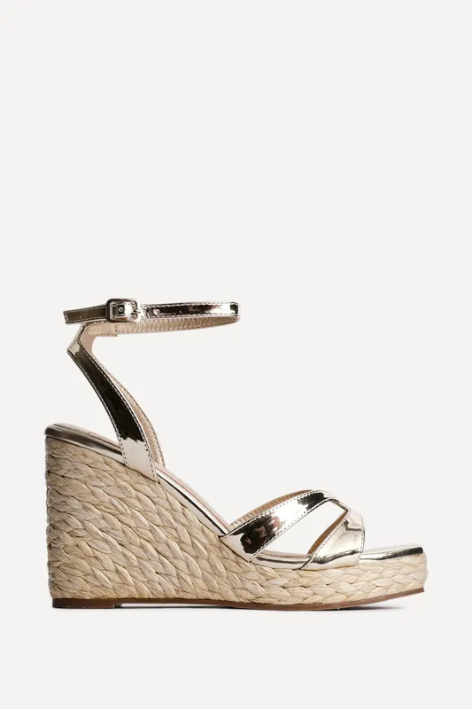 Tequila Gold Crossover Espadrille Wedges - Linzi