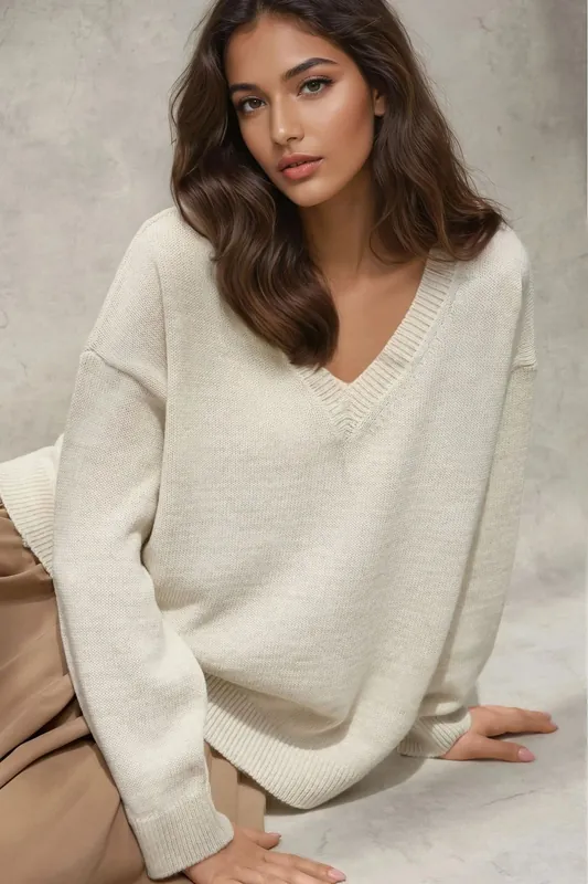 Thick Knit V-neck Sweater