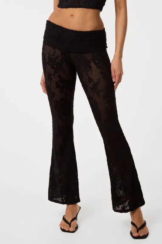 Black Crochet Lace Flare Trousers - Pink Vanilla