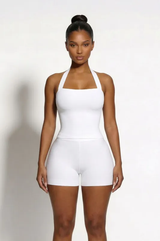 Zariah Sculpt Halter Bandage Top, White - LEMONLUNAR