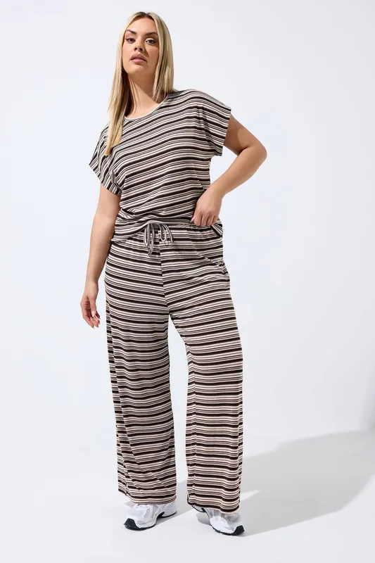Stripe Ribbed Wide Leg Trousers - Yours