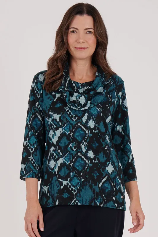 Tribal Print Cowl Neck Top - Tigi