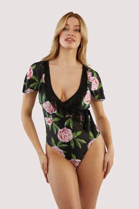 Bettie Page Claudette Roses Swimsuit - Bettie Page Lingerie