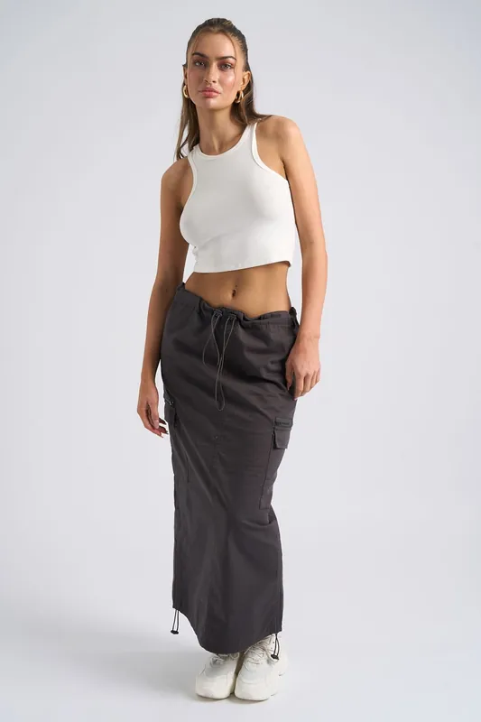 Charcoal Parachute Midi Skirt - Urban Bliss