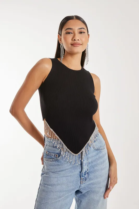Diamante Hem Henky Top - Pink Vanilla