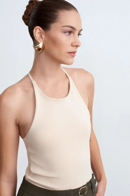 Slim Fit Halterneck Jersey Blouse - Dilvin