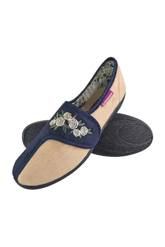 Adjustable Wide Fit Floral Slippers - Dunlop