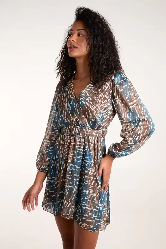Metallic Chiffon Crossover Dress - Blue Vanilla